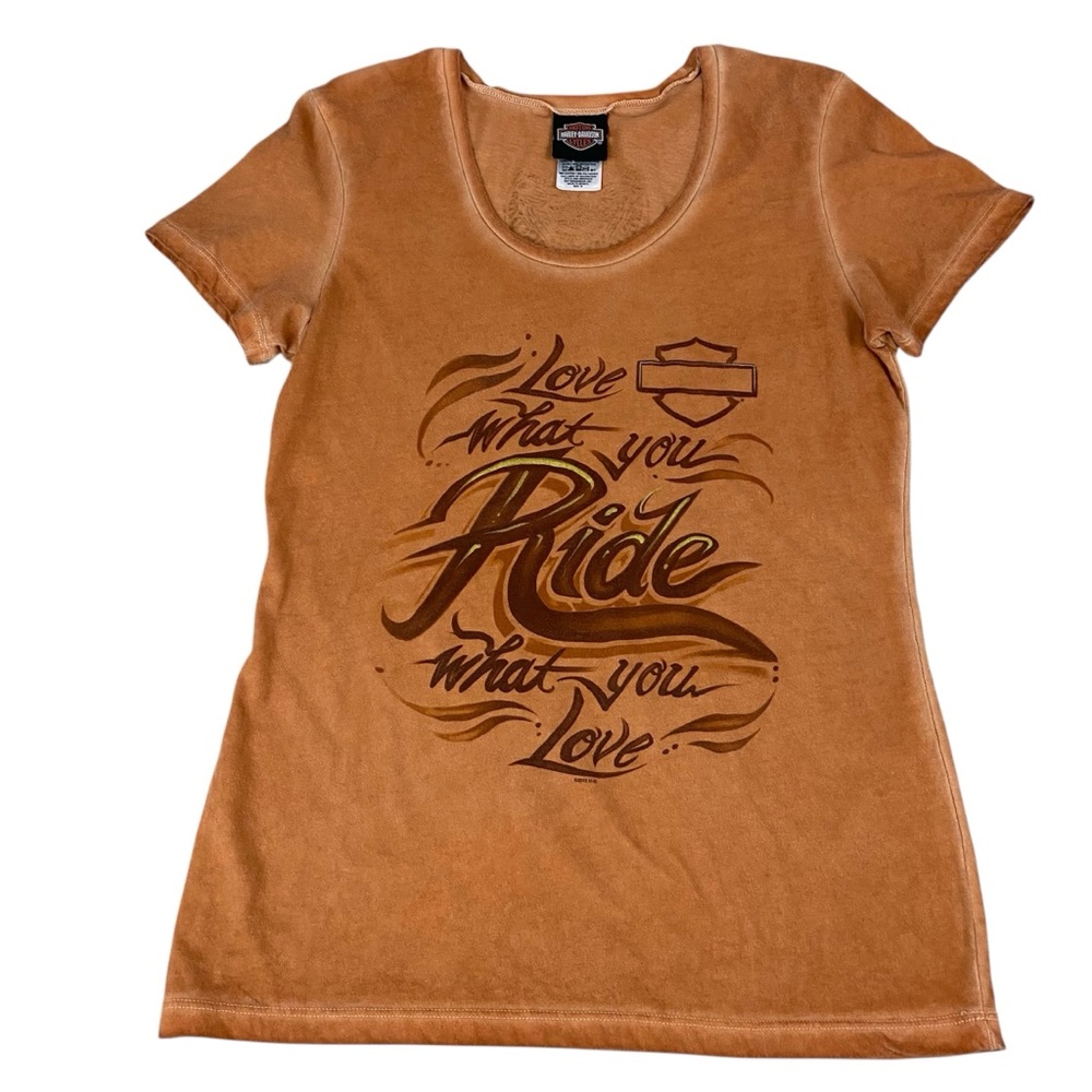 Harley-Davidson Burnt Orange Graphic Tee Size Medium Casual Distressed